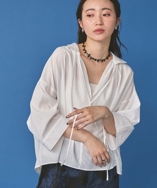 Gready Brilliant(グレディブリリアン)の「綿混スキッパーワイドブラウス(シャツ/ブラウス・レディース・ピンク/オフホワイト・38)」の7枚目の写真