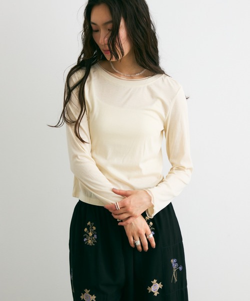 Lutim by u(ルチバイユー)の「チュールレイヤードバックオープンドットトップス(Tシャツ/カットソー・レディース・ホワイト/ナチュラル/ブラック・FREE)」の16枚目の写真