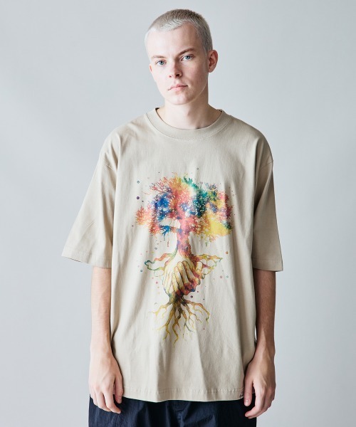 rehacer（レアセル）の「rehacer : Hands Free Relax Fit T-Shirt / ハンズフリー リラックスフィット Tシャツ（Tシャツ/カットソー・メンズ・ベージュ/ホワイト/ピンク・SMALL/MEDIUM/LARGE/X-LARGE）」の6枚目の写真