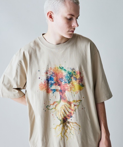 rehacer（レアセル）の「rehacer : Hands Free Relax Fit T-Shirt / ハンズフリー リラックスフィット Tシャツ（Tシャツ/カットソー・メンズ・ベージュ/ホワイト/ピンク・SMALL/MEDIUM/LARGE/X-LARGE）」の7枚目の写真