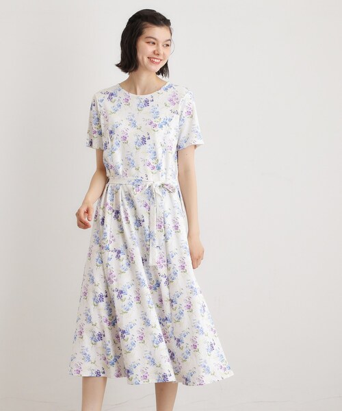 LAURA ASHLEY（ローラアシュレイ）の「【UVカット／接触冷感】ポリー柄 コットンジャージーワンピース（ワンピース・レディース・ホワイト系3/ネイビー系・38/40）」の3枚目の写真