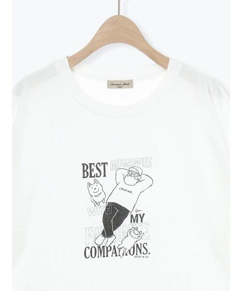 Samansa Mos2(サマンサ モスモス)の「ヴィンテージ風天竺おじさんプリント刺繍Tシャツ(Tシャツ/カットソー・レディース・オフホワイト/チャコールグレー/グレー・F)」の5枚目の写真