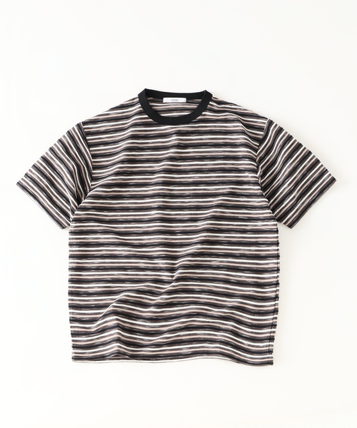 JOURNAL STANDARD relume(ジャーナルスタンダード レリューム)の「テクスチャー マルチボーダー Tシャツ(Tシャツ/カットソー・メンズ・ブルー/ライトグレー/ブラックミックス・MEDIUM/LARGE)」の1枚目の写真