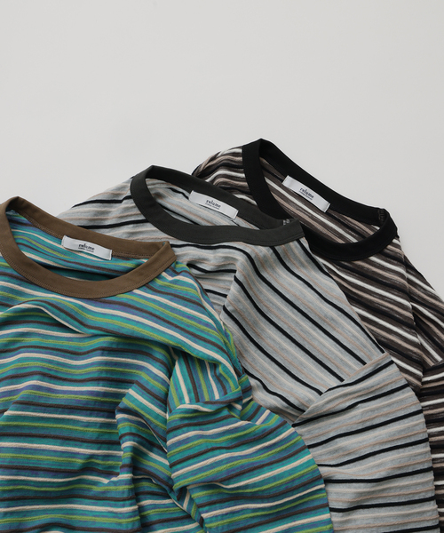 JOURNAL STANDARD relume(ジャーナルスタンダード レリューム)の「テクスチャー マルチボーダー Tシャツ(Tシャツ/カットソー・メンズ・ブルー/ライトグレー/ブラックミックス・MEDIUM/LARGE)」の5枚目の写真