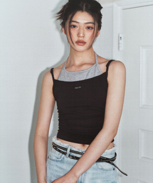 [Woman] Halterneck Layered Tank Top Gray & Black
