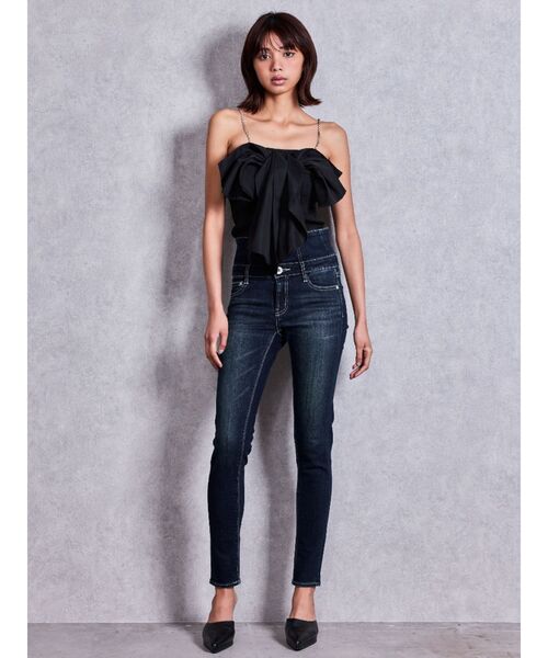 GYDA(ジェイダ)の「ハイウエストウエストクロススキニーデニムパンツ(デニムパンツ・レディース・インディゴブルー/ライトブルー/ブラック・SMALL/MEDIUM/X-SMALL/LARGE)」の9枚目の写真