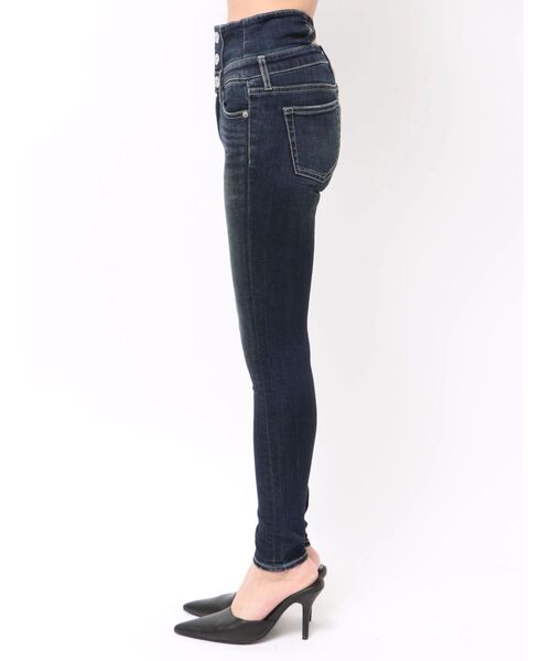 GYDA(ジェイダ)の「ハイウエストウエストクロススキニーデニムパンツ(デニムパンツ・レディース・インディゴブルー/ライトブルー/ブラック・SMALL/MEDIUM/X-SMALL/LARGE)」の13枚目の写真