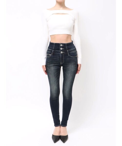 GYDA(ジェイダ)の「ハイウエストウエストクロススキニーデニムパンツ(デニムパンツ・レディース・インディゴブルー/ライトブルー/ブラック・SMALL/MEDIUM/X-SMALL/LARGE)」の20枚目の写真