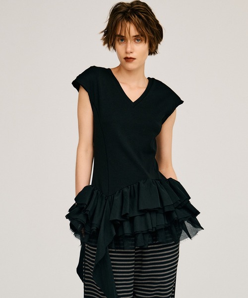 PRANK PROJECT（プランクプロジェクト）の「2WAYフリルヘムトップス / 2WAY Frill Hem TOPs（その他トップス・レディース・ホワイト/ブラック・FREE）」の2枚目の写真
