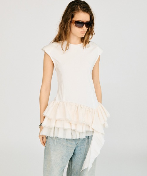 PRANK PROJECT（プランクプロジェクト）の「2WAYフリルヘムトップス / 2WAY Frill Hem TOPs（その他トップス・レディース・ホワイト/ブラック・FREE）」の7枚目の写真