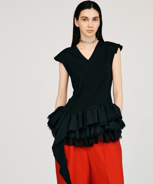 PRANK PROJECT（プランクプロジェクト）の「2WAYフリルヘムトップス / 2WAY Frill Hem TOPs（その他トップス・レディース・ホワイト/ブラック・FREE）」の16枚目の写真