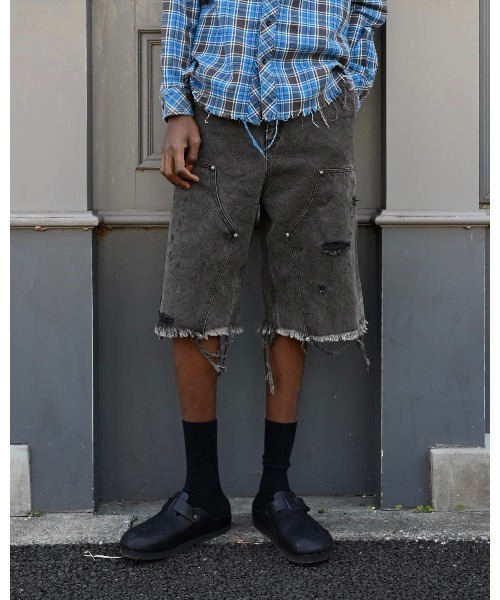 MIYAGIHIDETAKA(ミヤギヒデタカ)の「【MIYAGIHIDETAKA】Damaged Work Shorts(その他パンツ・メンズ・ホワイト/ブラック/インディゴブルー・L/XL)」の3枚目の写真