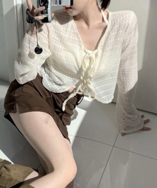 AVYL(アヴィル)の「フロントリボン ショートカーディガン 長袖(Tシャツ/カットソー・レディース・オフホワイト/ホワイト・M)」の8枚目の写真