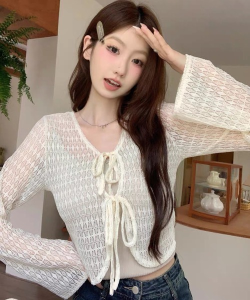 AVYL(アヴィル)の「フロントリボン ショートカーディガン 長袖(Tシャツ/カットソー・レディース・オフホワイト/ホワイト・M)」の14枚目の写真