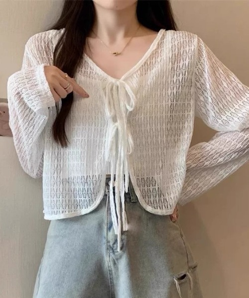 AVYL(アヴィル)の「フロントリボン ショートカーディガン 長袖(Tシャツ/カットソー・レディース・オフホワイト/ホワイト・M)」の15枚目の写真