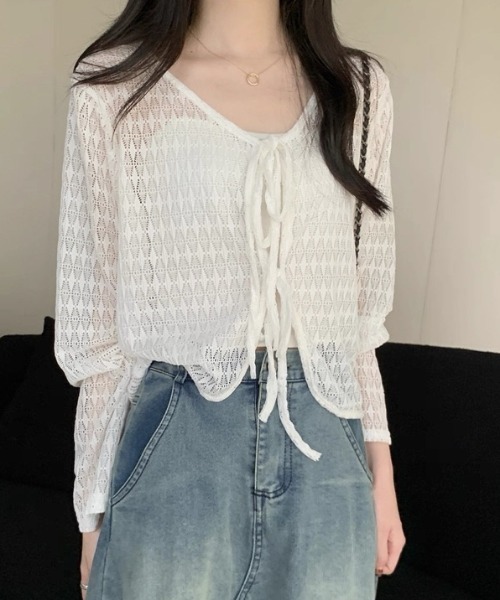 AVYL(アヴィル)の「フロントリボン ショートカーディガン 長袖(Tシャツ/カットソー・レディース・オフホワイト/ホワイト・M)」の18枚目の写真
