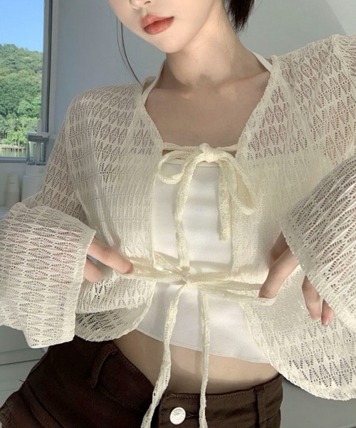 AVYL(アヴィル)の「フロントリボン ショートカーディガン 長袖(Tシャツ/カットソー・レディース・オフホワイト/ホワイト・M)」の10枚目の写真