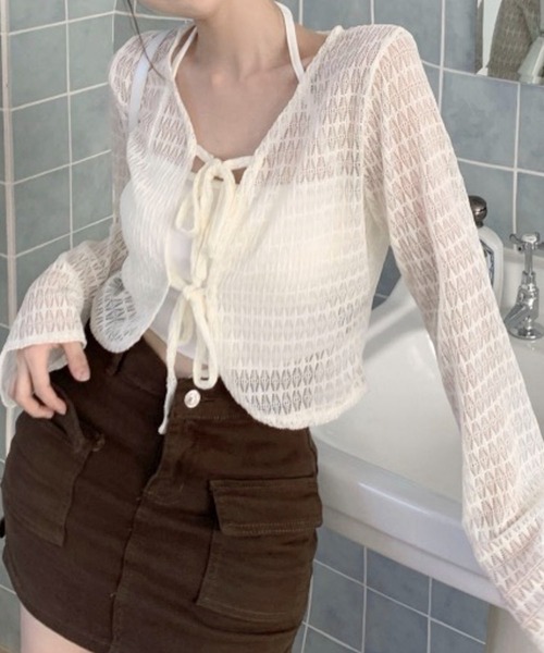 AVYL(アヴィル)の「フロントリボン ショートカーディガン 長袖(Tシャツ/カットソー・レディース・オフホワイト/ホワイト・M)」の11枚目の写真