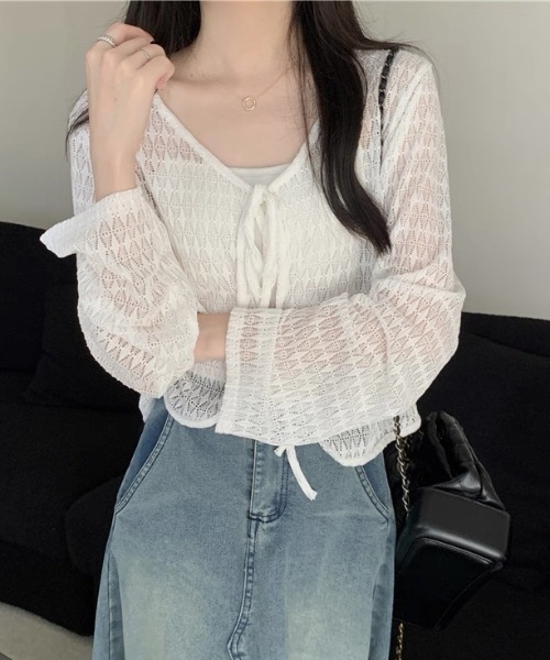 AVYL(アヴィル)の「フロントリボン ショートカーディガン 長袖(Tシャツ/カットソー・レディース・オフホワイト/ホワイト・M)」の12枚目の写真
