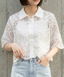 なみ柄お花レースブラウス