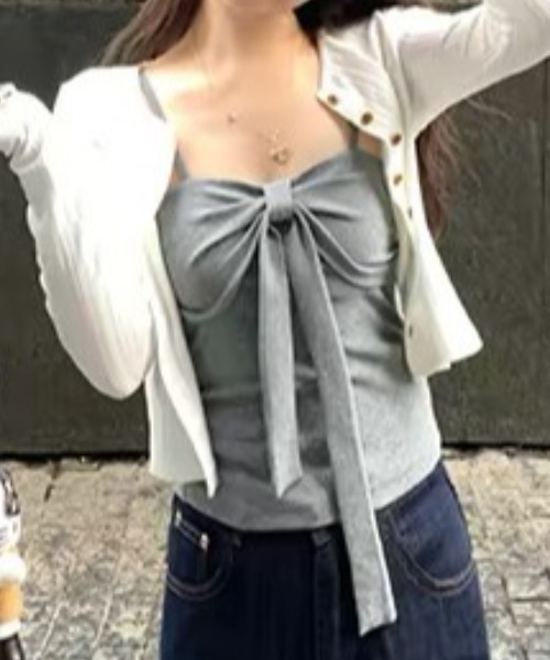 Vipoa（ヴィポア）の「Ribbon tie tube top（チューブトップ・レディース・グレー/ブラック/レッド・FREE）」の9枚目の写真
