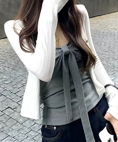 Vipoa（ヴィポア）の「Ribbon tie tube top（チューブトップ・レディース・グレー/ブラック/レッド・FREE）」の8枚目の写真