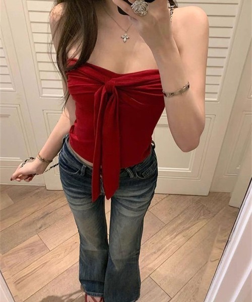 Vipoa（ヴィポア）の「Ribbon tie tube top（チューブトップ・レディース・グレー/ブラック/レッド・FREE）」の19枚目の写真