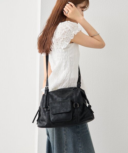 mystic(ミスティック)の「ポケット付きベルトハンドルボストンBAG(トートバッグ・レディース・ブラック・ONE SIZE)」の11枚目の写真