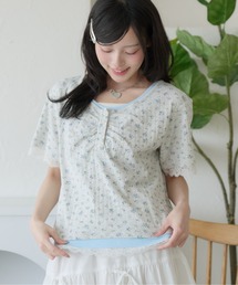 レイヤード風レースヘンリーネックTシャツ