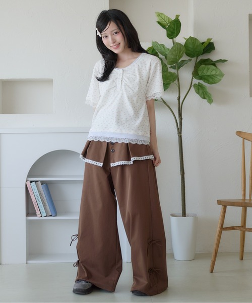 kutir(クティール)の「レイヤード風レースヘンリーネックTシャツ(Tシャツ/カットソー・レディース・ネイビー/オートミール/ホワイト・FREE)」の9枚目の写真