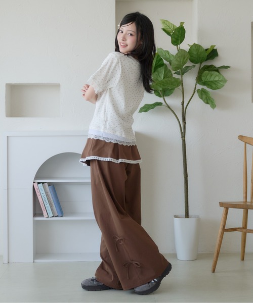 kutir(クティール)の「レイヤード風レースヘンリーネックTシャツ(Tシャツ/カットソー・レディース・ネイビー/オートミール/ホワイト・FREE)」の10枚目の写真