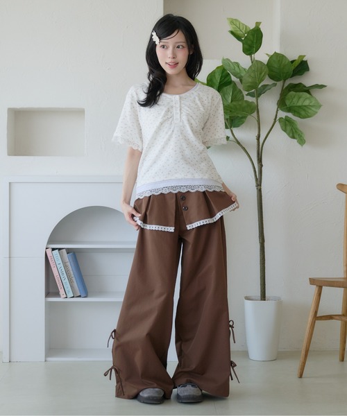 kutir(クティール)の「レイヤード風レースヘンリーネックTシャツ(Tシャツ/カットソー・レディース・ネイビー/オートミール/ホワイト・FREE)」の11枚目の写真
