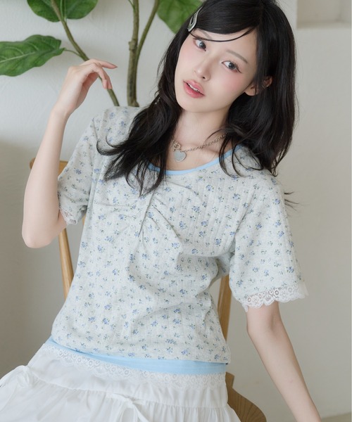 kutir(クティール)の「レイヤード風レースヘンリーネックTシャツ(Tシャツ/カットソー・レディース・ネイビー/オートミール/ホワイト・FREE)」の18枚目の写真