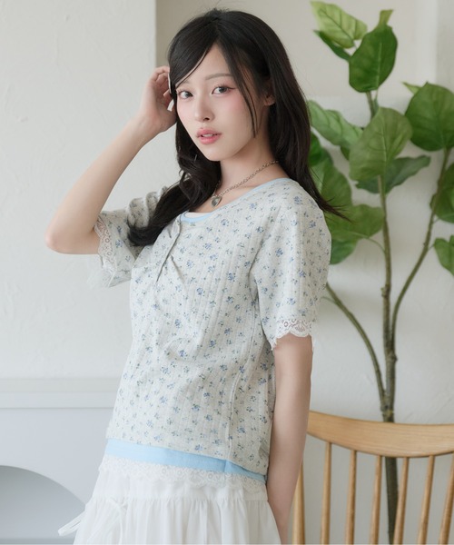kutir(クティール)の「レイヤード風レースヘンリーネックTシャツ(Tシャツ/カットソー・レディース・ネイビー/オートミール/ホワイト・FREE)」の19枚目の写真