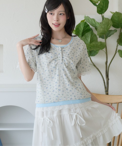 kutir(クティール)の「レイヤード風レースヘンリーネックTシャツ(Tシャツ/カットソー・レディース・ネイビー/オートミール/ホワイト・FREE)」の17枚目の写真