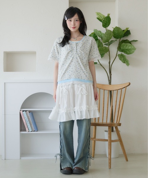 kutir(クティール)の「レイヤード風レースヘンリーネックTシャツ(Tシャツ/カットソー・レディース・ネイビー/オートミール/ホワイト・FREE)」の22枚目の写真