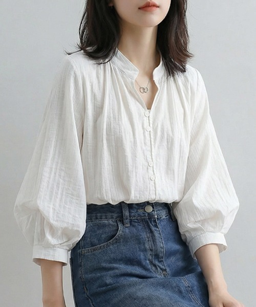 ONEP STAR(ワンピスター)の「バルーンスリーブスタンドカラーブラウス(シャツ/ブラウス・レディース・ホワイト・X-LARGE/LARGE/MEDIUM)」の6枚目の写真