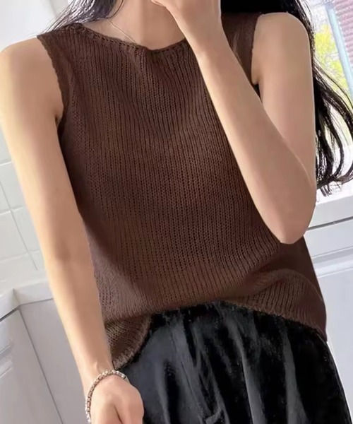 ammy.（エイミードット）の「【 ammy. / エイミードット 】 ノースリーブ ニット トップス（Tシャツ/カットソー・レディース・ブラウン/ホワイト/ブラック・FREE）」の9枚目の写真