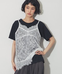 Tシャツ&ひげレースキャミ2点セット