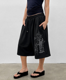 DAMISH（ダミシュ）の「エンジェルクロスワンタックワイドバミューダショートパンツ_ブラック（スウェットパンツ）」