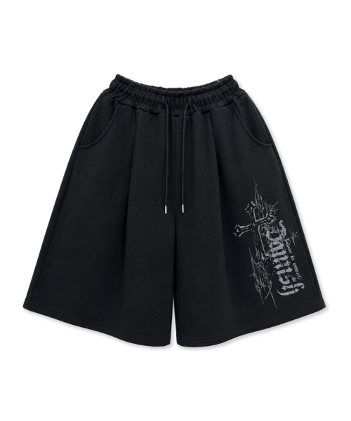 DAMISH(ダミシュ)の「エンジェルクロスワンタックワイドバミューダショートパンツ_ブラック(スウェットパンツ・レディース・ブラック・OS)」の2枚目の写真
