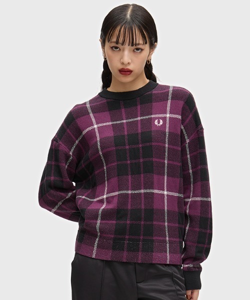 FRED PERRY(フレッドペリー)の「Boucle Tartan Jumper/ブークレタータンチェックジャンパー(ニット/セーター・レディース・プラム・10)」の1枚目の写真