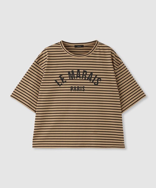 allureville(アルアバイル)の「カレッジライクロゴボーダーTシャツ(Tシャツ/カットソー・レディース・ブルー/ベージュ・2)」の1枚目の写真
