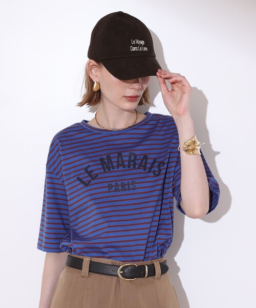 allureville(アルアバイル)の「カレッジライクロゴボーダーTシャツ(Tシャツ/カットソー・レディース・ブルー/ベージュ・2)」の16枚目の写真