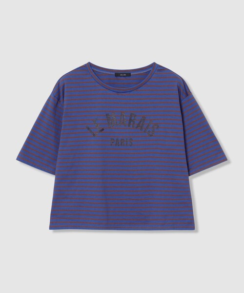 allureville(アルアバイル)の「カレッジライクロゴボーダーTシャツ(Tシャツ/カットソー・レディース・ブルー/ベージュ・2)」の6枚目の写真