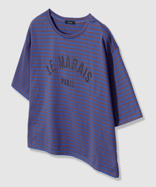 allureville(アルアバイル)の「カレッジライクロゴボーダーTシャツ(Tシャツ/カットソー・レディース・ブルー/ベージュ・2)」の7枚目の写真
