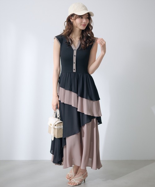 AND COUTURE（アンドクチュール）の「アシメフリルドッキングワンピース（ワンピース・レディース・ブラック/キャメル・FREE）」の4枚目の写真