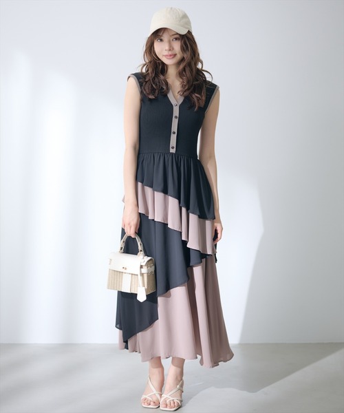 AND COUTURE（アンドクチュール）の「アシメフリルドッキングワンピース（ワンピース・レディース・ブラック/キャメル・FREE）」の5枚目の写真