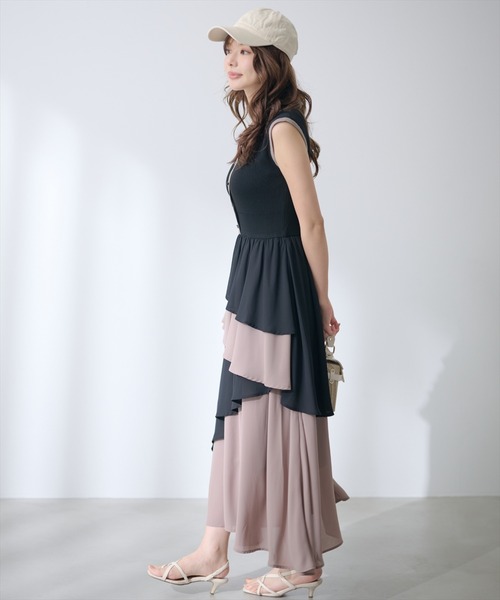 AND COUTURE（アンドクチュール）の「アシメフリルドッキングワンピース（ワンピース・レディース・ブラック/キャメル・FREE）」の6枚目の写真