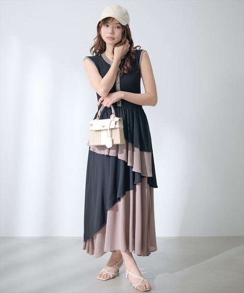AND COUTURE（アンドクチュール）の「アシメフリルドッキングワンピース（ワンピース・レディース・ブラック/キャメル・FREE）」の8枚目の写真
